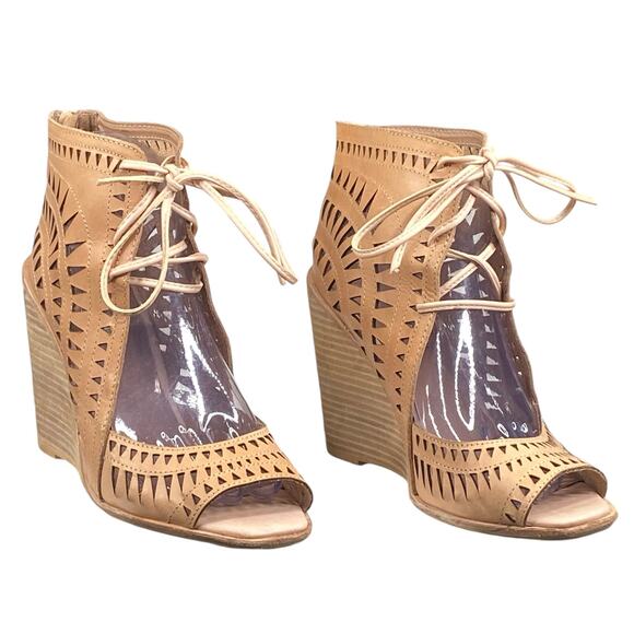 Jeffrey Campbell Women’s Rodillo Tan Leather Wedge Sandal Size US 9.5 - Picture 5 of 12